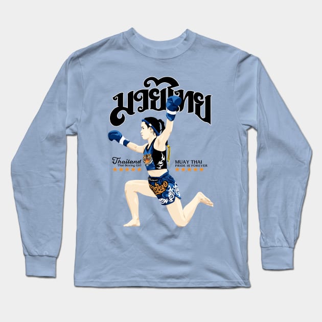 Thai Boxing Girl Long Sleeve T-Shirt by KewaleeTee